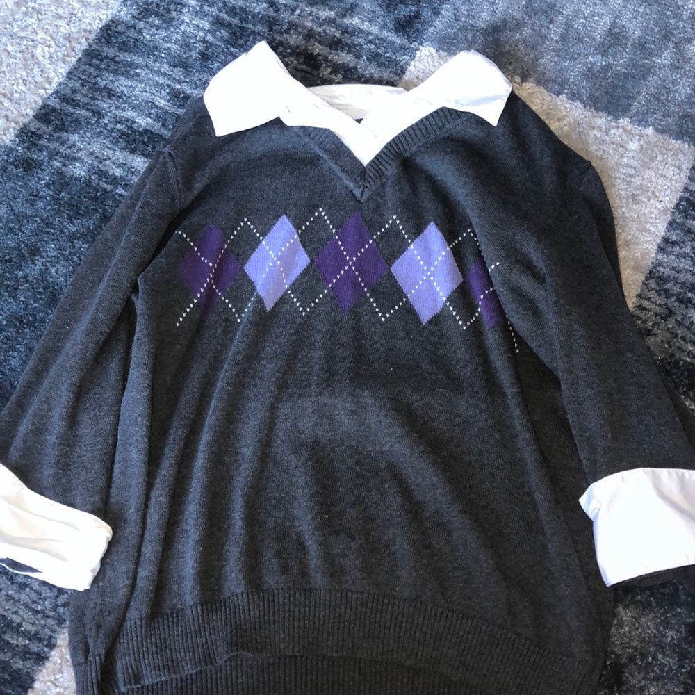 Sweater with built in collard shirt